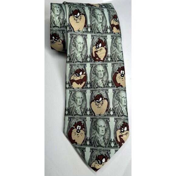 Vintage Looney Tunes Mania Mens Tie Taz Tazmanian Devil Washington Money 1996‎ - Picture 4 of 5